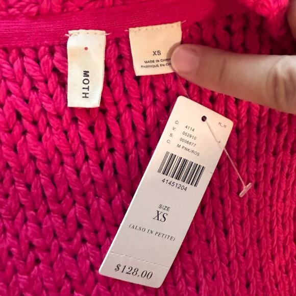 Moth Anthropologie Pink Cardigan Womens Sz XS Open Front High Low Chunky Knit - Picture 6 of 15